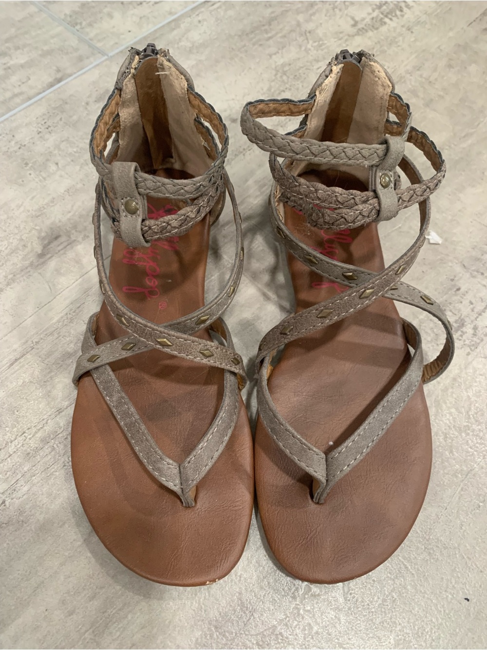 Jellypop Taupe Braided Wrap Gladiator Sandals